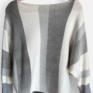 Striped Black, Gray and White Boatneck Women's Sweater